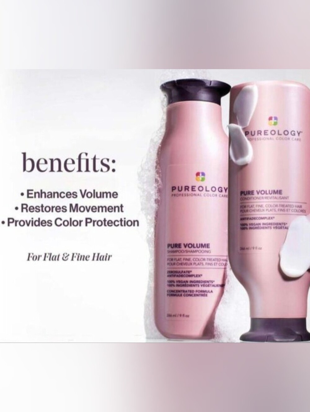NWT FULL SET Pureology Pure Volume Shampoo 226ml&Conditioner226ml Duo 100% VEGAN - Picture 2 of 7